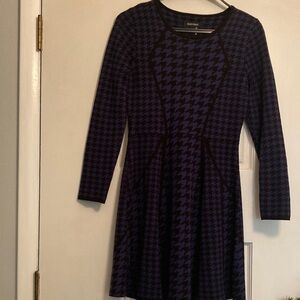 Ellen Tracy Long Sleeve Knit Sweater Houndstooth Dress - Size Medium